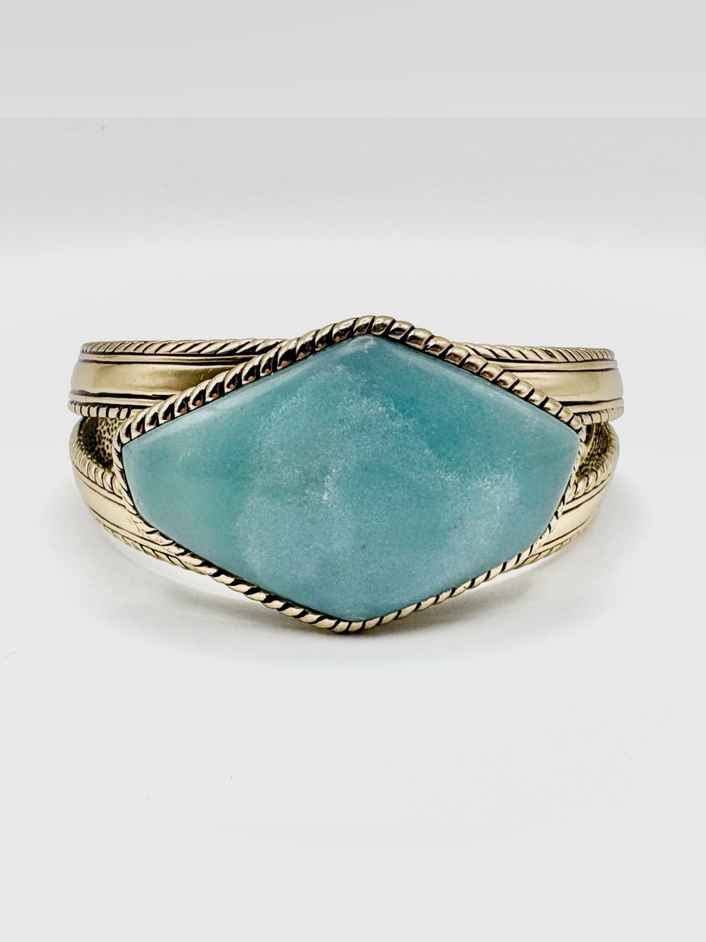 Studio Barse Natural Amazonite Golden Bronze Southwestern Style Cuff Bracelet